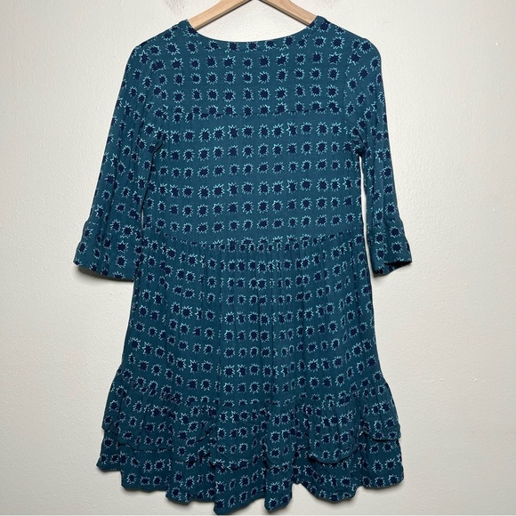 Boden Women Dress 2 Petite Green Buttons Tiered Ruffle Ponte Shift Casual 3/4 - Picture 5 of 9